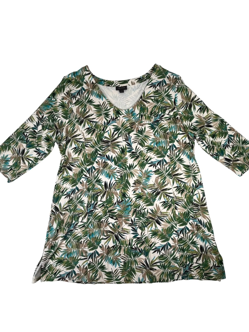J. Jill Wearever Collection Tropical Leaf Print Tunic Top Size Large